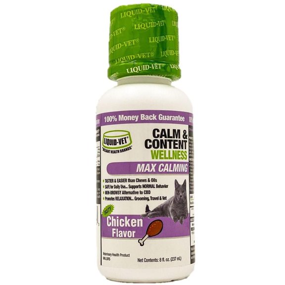Liquid-Vet Félin Calme & Satisfait Soulagement du Stress et de l'Anxiété pour Chats, Saveur de Poulet, 8oz