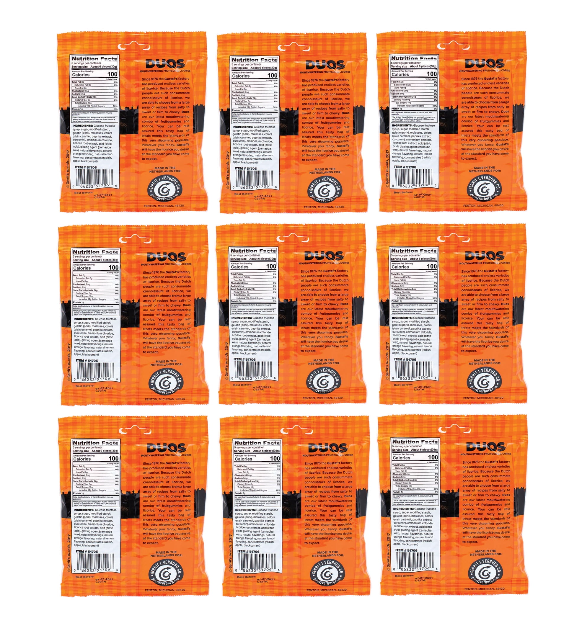 Gustaf's Licorice Duo's Pack of 9 (5.29 oz Bag) Two-Toned Licorice Delights