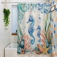 thumbnail image 3 of Summer Ocean Seahorse Shower Curtain, 72" x 84", Nautical Colorful Sea Fish Octopus Coral Linen Waterproof Bathroom Curtain Washable Shower Curtain Set with 12 Hooks, 3 of 8
