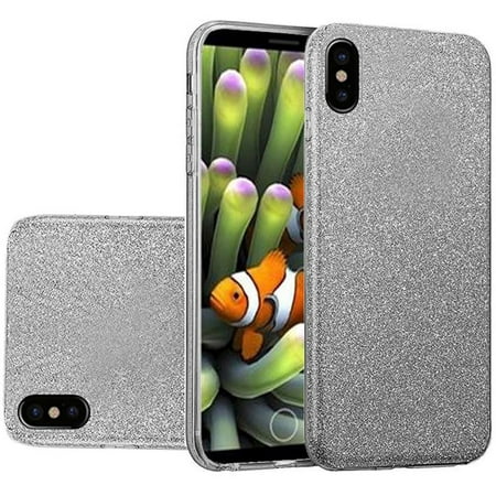 For Apple iPhone X Hybrid Clear PC TPU with Glitter Paper - (Best Paper To Smoke Weed)