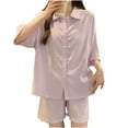 thumbnail image 2 of tarylea Summer Pajamas Set for Women Built in Bra Button down 3/4 Sleeve Lapel Shirts Mid Rise Shorts Solid Color Casual Comfy Stretch Loungewear Suits, 2 of 4