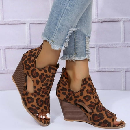 

Fjofpr Women Shoes Clearance Fashion Peep Toe Booties Back Zipper Fish Mouth 8CM Wedges Shoes Dress Sandals