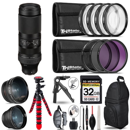Sigma 100-400mm f/5-6.3 DG DN OS Contemporary Lens for Sony E + 3 Lens Kit + Tripod + Backpack - 32GB Accessory Bundle (International Version)