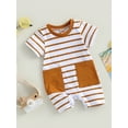 thumbnail image 3 of Wassery Newborn Baby Boy Girl Romper 3 6 12 18 Months Infant Boys Girls Summer Outfit Short Sleeves Pocket Stripe Bodysuit One Piece Jumpsuit Cute Infant Clothes, 3 of 8