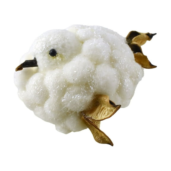 Glittered Cotton Ball Bird Figure, 4-1/2-Inch