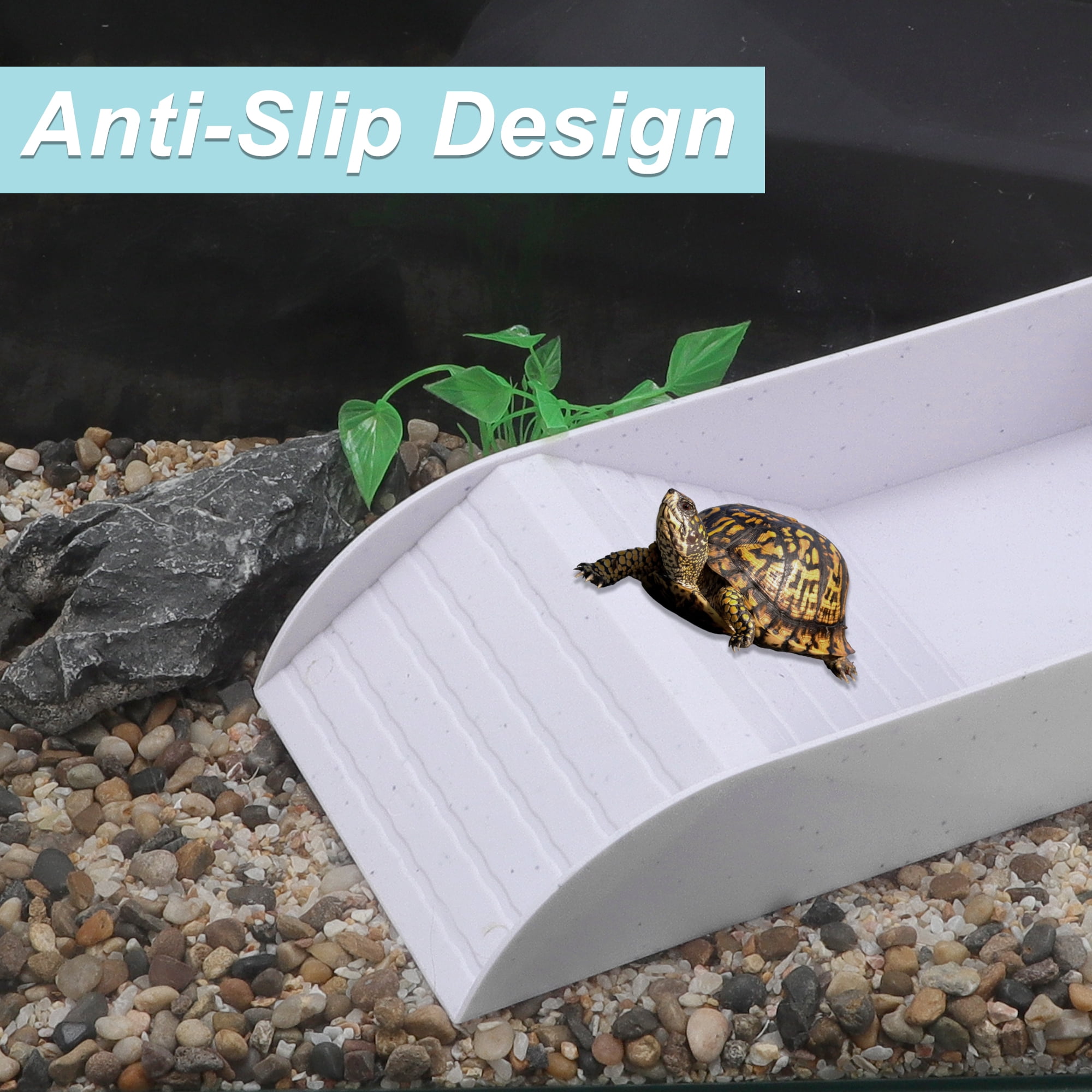 Unique Bargains Tortoise Food Dish with Ramp Plastic Reptile Water Bowl Reptile Climbing Ramp for Turtles Lizards White Large