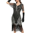 thumbnail image 3 of Flapper Dresses 20s Great Gatsby Dresses Women Crewneck Lace Dresses Sequin Mesh Sleeve Roaring Dress Harlem Nights, 3 of 6