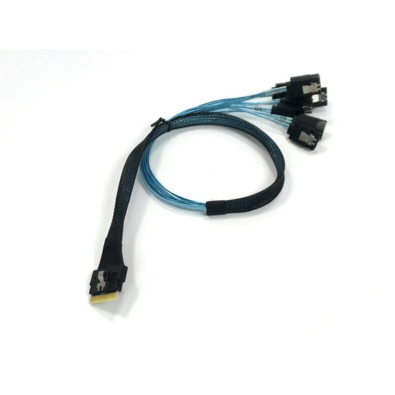 SlimSAS 8i SFF-8654 Straight to 8X Latching SATA Cable - 50CM