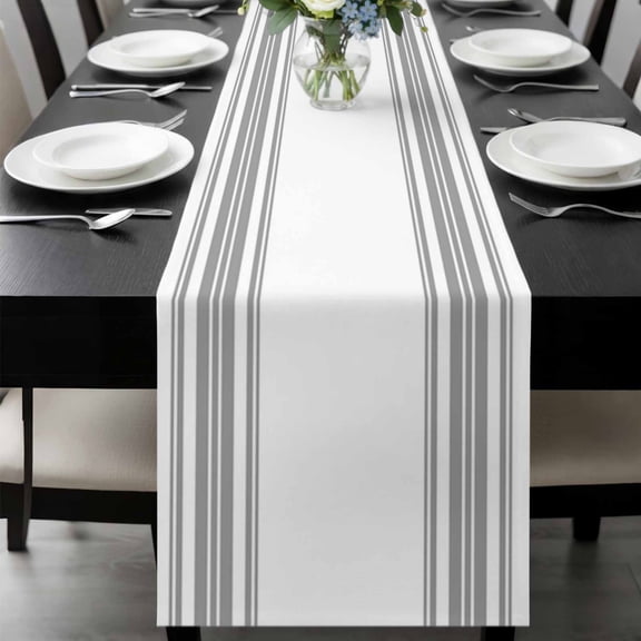Grey Striped Table Runner 72 Inches Long, Modern White Striped Abstract Art Aesthetics Kitchen Coffee Dining Table Decoration for Home Party Birthday Wedding Home Decor 16x72 Inches