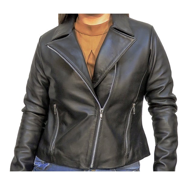 Chamarra de piel negra estilo cruzada con cuello de solapa para dama Castelli Leather Authentic Ameiro Cruzado con cuello de solapa