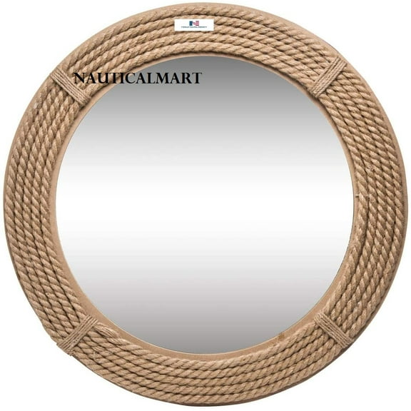 NauticalMart Foreside Home and Garden 23.75 inch Diameter Round Wrapped Rope Wall Mirror, Brown