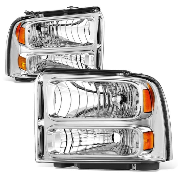 DNA Motoring Headlights for 99-04 Ford F250-F550 Super Duty, Chrome/Amber