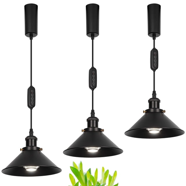 FSLiving Adjustable Length J-Type Track Light Pendants, Industrial Black Shade, Full Spectrum with Timer Juno Track LED Plant Grow Light for Kitchen Island Bar Balcony, Greenhouse, Customizable