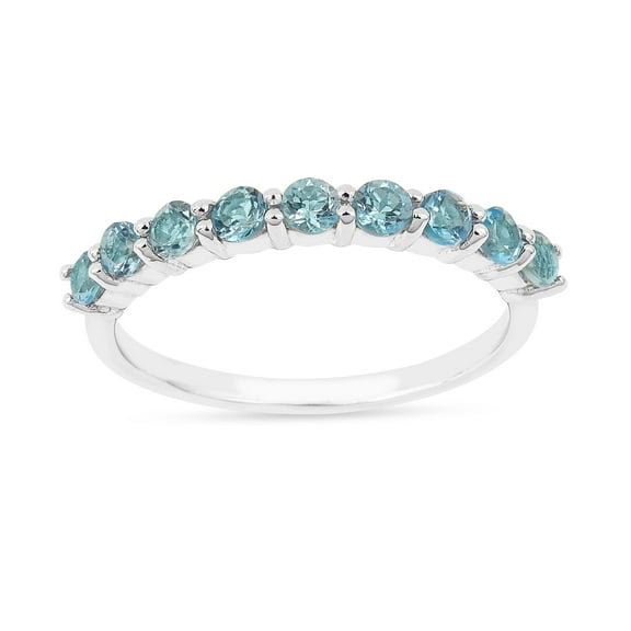 Blue Topaz Half Eternity Ring For Women- Round 925 Sterling Silver Rings