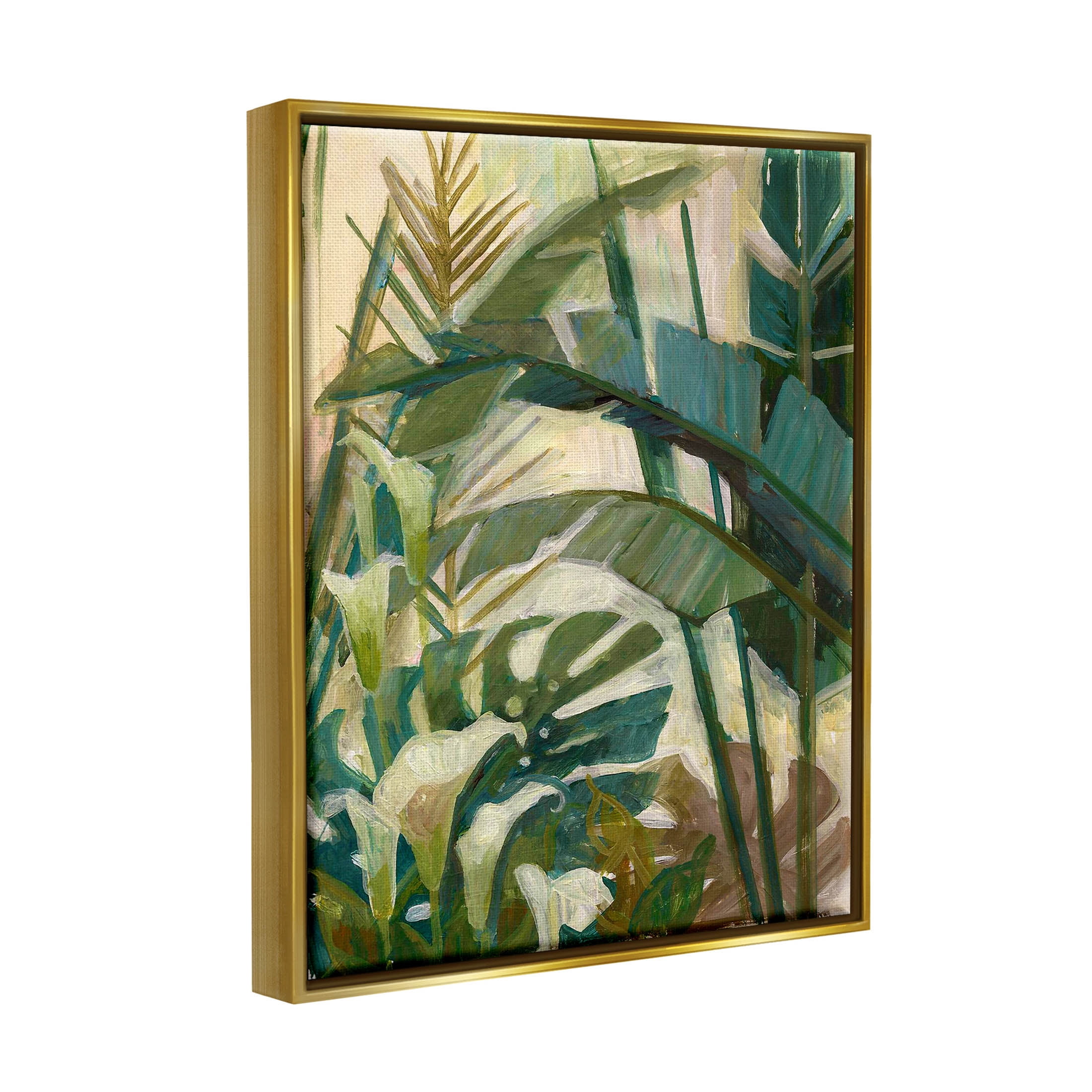 Tropical Jungle Plant Leaves Botanical & Floral Graphic Art Metallic Gold Framed Art Print Wall Art