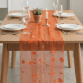 thumbnail image 4 of Sm:)e Orange 3D Floral Gauze Embroidery Table Runner 120 Inches (10 Feet), Seasonal Fall Sheer Decor for Kitchen & Dining Spaces, Ideal for Holidays, Weddings, Birthdays & Home Parties, 4 of 8