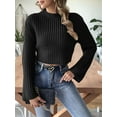 thumbnail image 3 of Women'S Cropped Sweater Knit Long Sleeve Crewneck Soft Pullover Sweater Top Black S, 3 of 6