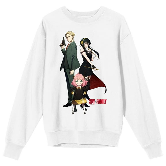 Spy X Family Main Characters Crew Neck Long Sleeve Men's White Sweatshirt-XL