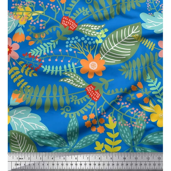 Soimoi Velvet Fabric Leaves & Montara Tetrarose Artistic Print Fabric by The Yard 58 Inch Wide