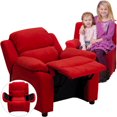 thumbnail image 4 of Deluxe Padded Contemporary Red Microfiber Kids Recliner with Storage Arms, 4 of 9