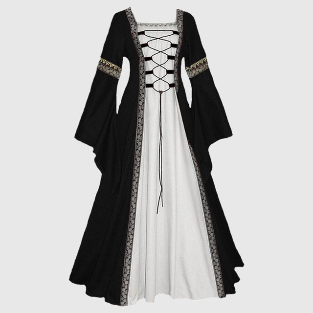WILLBEST Pantalon de Robe pour Femmes avec Poches Robe Rétro Couleur Unie Manches Trompette Longue Robe Vintage Robe Gothique pour Femmes