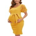 thumbnail image 3 of EIGTHTAIL Robe pour Femme Enceinte Fleur en Maille Transparente Manches Courtes Col Rond Robe Midi Ajustée Été Décontractée Baby Shower Mariage Robe de Maternité, 3 of 7