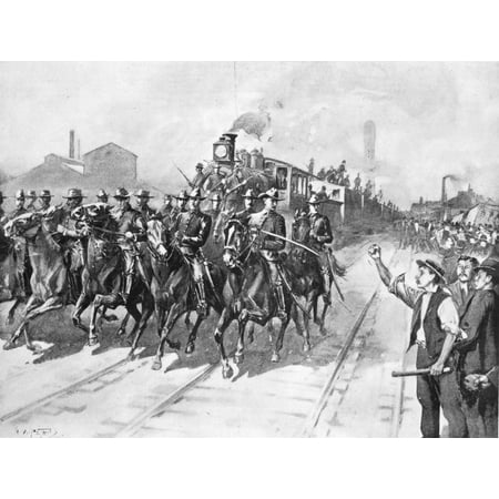 Pullman Strike 1894 Nthe End Of The Pullman Company Strike The First Meat Train Leaving The Chicago Illinois Stockyards With A US Cavalry Escort On 10 July 1894 Drawing From A Contemporary American