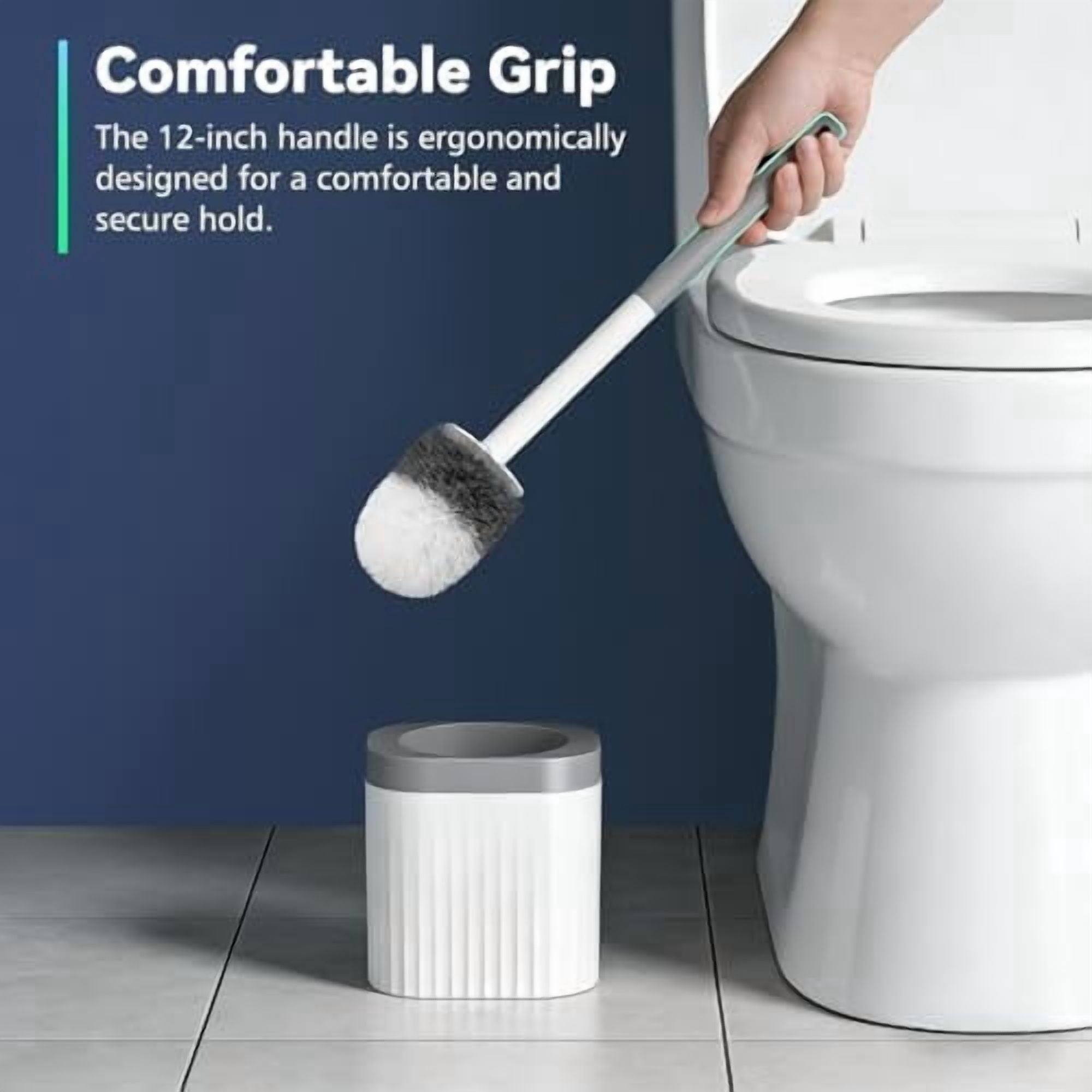 Toilet Brush, 2 Pack Compact Toilet Bowl Brush and Holder Set with Nylon Bristles Toilet Cleaner Brush Hidden Toilet Scrubber Brush for Bathroom Cleaning, Grey & White