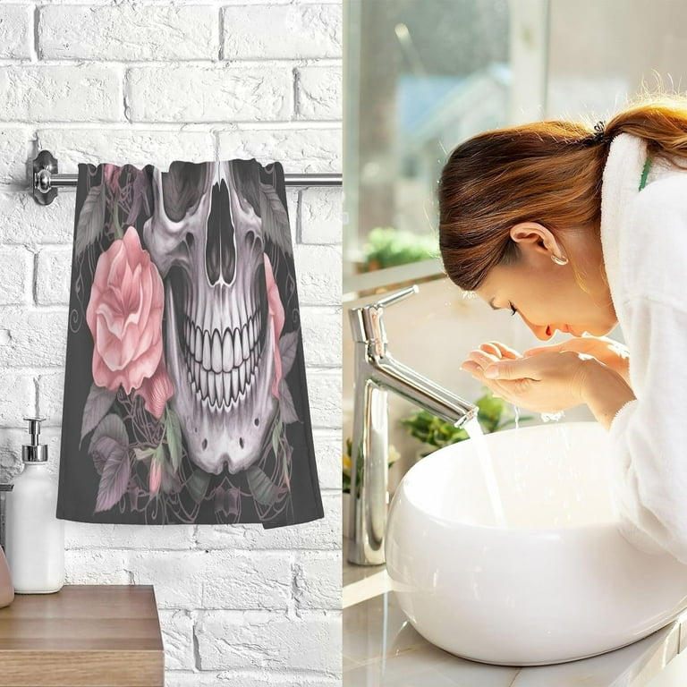 Myst Design Flowers Skull Towels Set of 2 Super Soft Absorbent Hand Towel Cotton Bath Towels for Bathroom Hotel Kitchen Spa Gym 16 X 28 Inches Walmart
