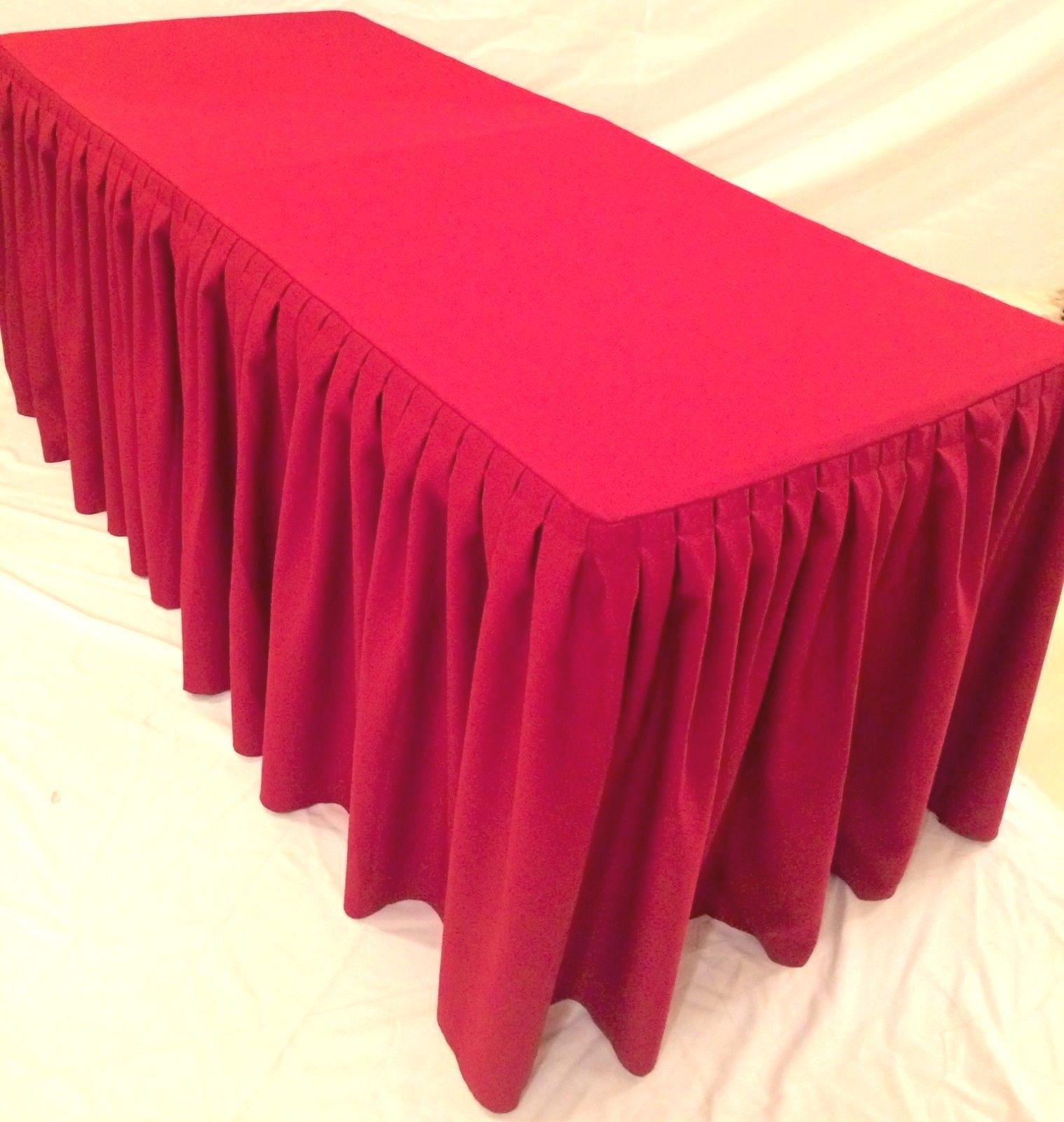 8' Fitted Table Skirt Cover w/ Top Topper Single Pleated Trade show Events WHITE 