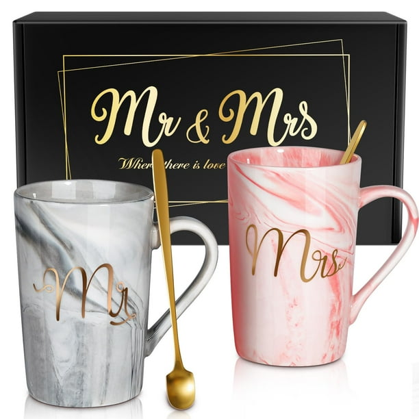 Juego de tazas de café Linkax Mr and Mrs de cerámica