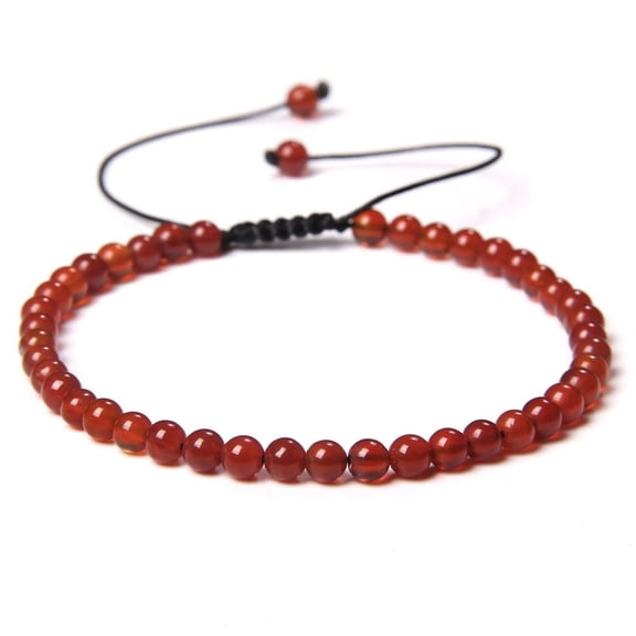 ERDOUY Handmade Beaded Bracelet, Suitable for Both Men and Women, 4mm Fine Beaded Bracelet Woven Adjustable Natural Stone Beaded Handmade Bracelet (Red)