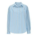 thumbnail image 5 of ZQUUVOU Women's T-Shirt Striped Button Down Long Sleeve with Pocket Blue (S), 5 of 7