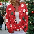 thumbnail image 1 of Chandails d'Automne d'Hiver Grande Taille pour Femmes Femmes Noël Cardigan en Peluche avec Cerf à Boutons 3d Rouge Brique TG, 1 of 7