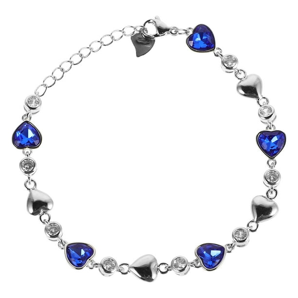 Pulsera con dije de corazón para mujer, pulseras de eslabones con forma de corazón, pulsera de cristal con piedra de cristal para mujer, joyería en tono plateado, regalo para ella