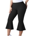 thumbnail image 3 of PIWHJQK Women Plus Size Elastic Waist Capris Pants Women Plus Size Solid Yoga Capris Elastic Waist Flare Leg Loungewear Pants, 3 of 7