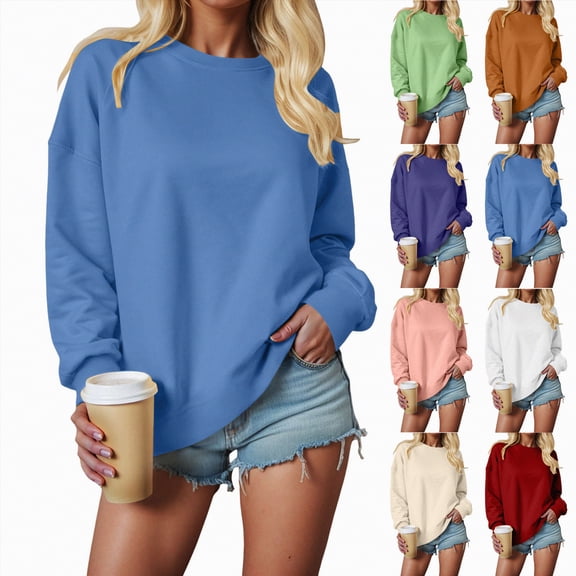 larppty Fall Fashion Crewneck Sweatshirt Long Sleeve Loose Fit Pullover Tops Drop Shoulder Sweatshirts for Women (Brown, 3XL)