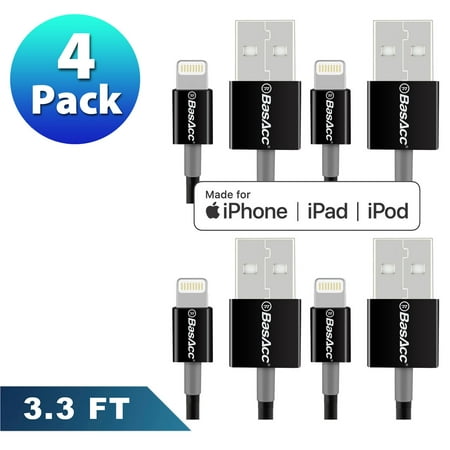 BasAcc 4-Pack 3' Lightning To Usb Cable MFi Certified 8-pin Data Sync Charging for iPhone XS X 11 / 11 Pro / 11 Pro Max 8 7 6s 6 Plus iPad Pro Mini Air iPod Touch 6th 5th Generation (Best Data Plans For Ipad Air)