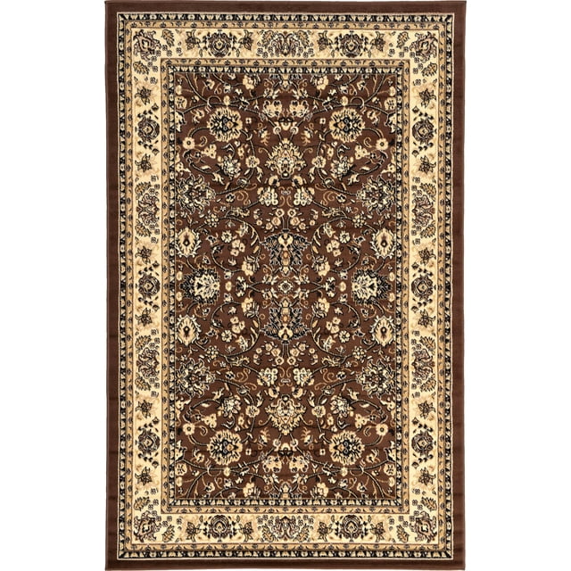 Unique Loom Kashan Traditional Floral Area Rug, 5 x 8 Feet, Brown/Ivory