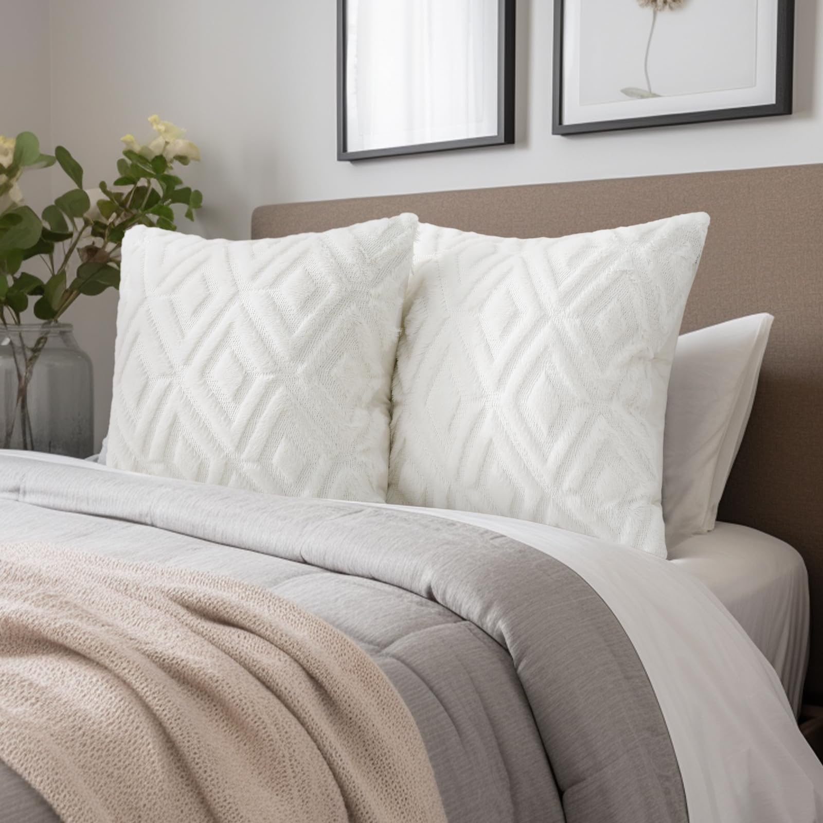 decorUhome Throw Pillow Covers, Set of 2, 18x18, Cream photo 6