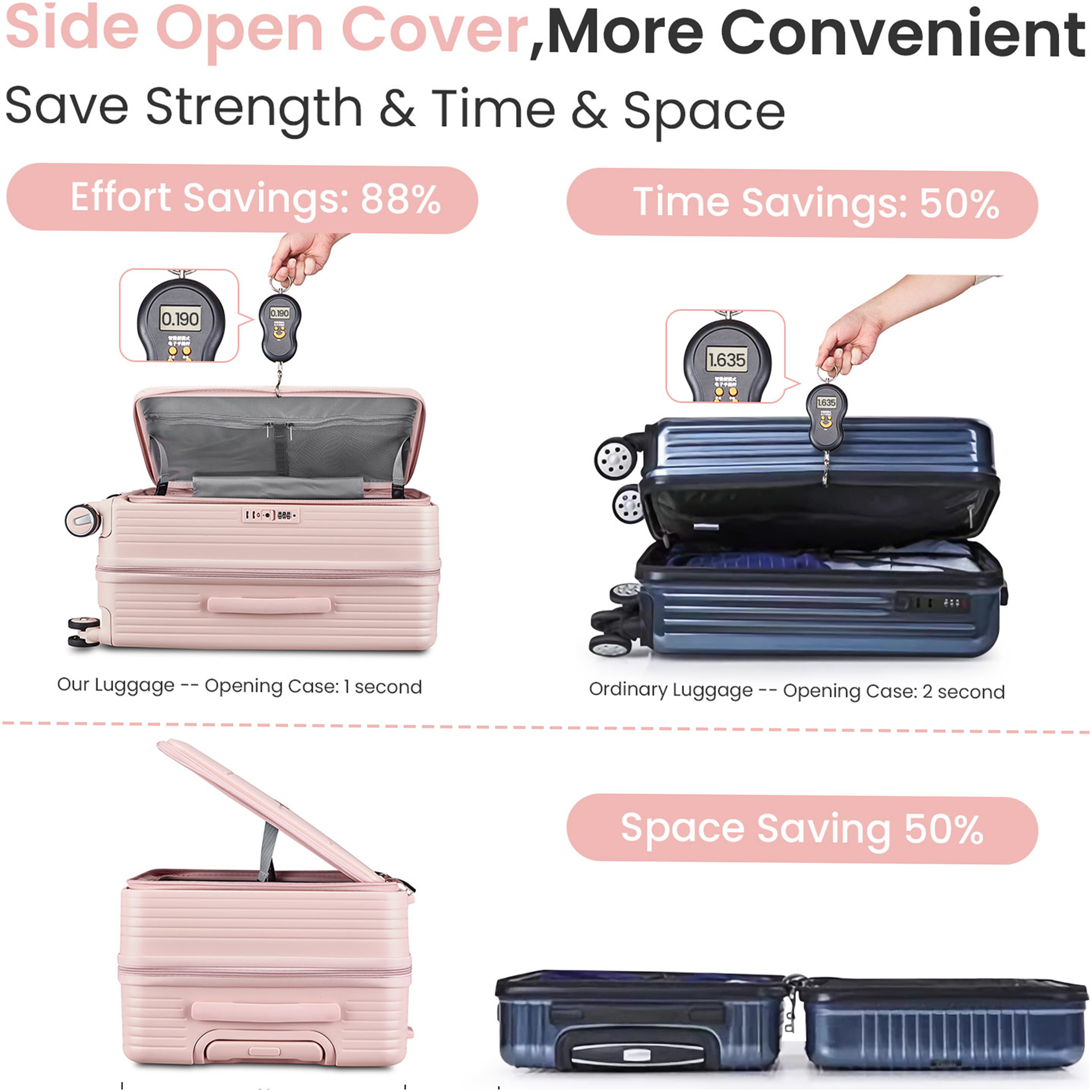 JERFIT 3-Piece Pink Expandable Hard Shell Luggage Set with TSA Lock, Spinner Wheels & Front Pocket, 20/24/28 Inch Lightweight Suitcases