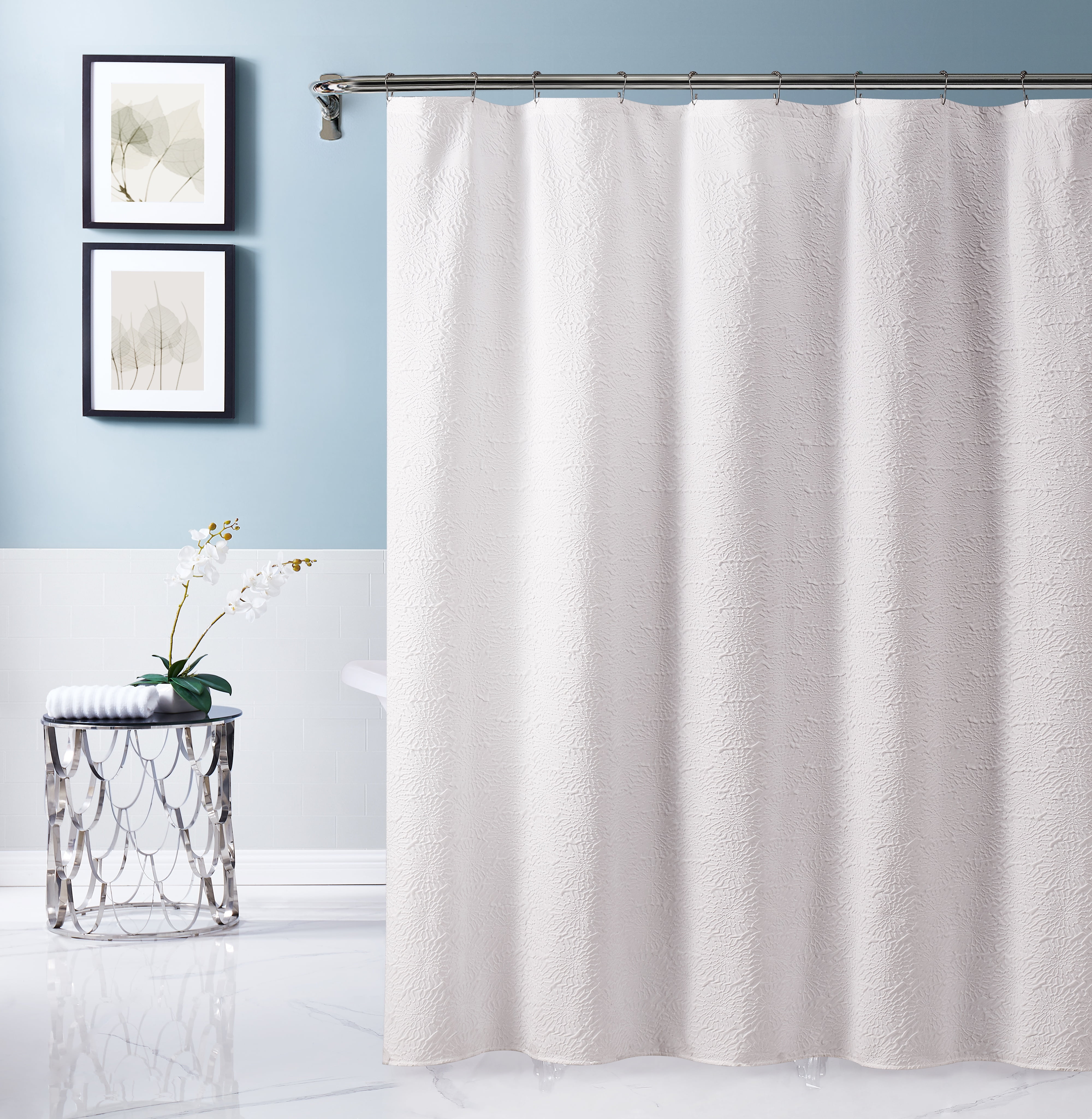 Dainty Home Sunrise Fabric Shower Curtain In White