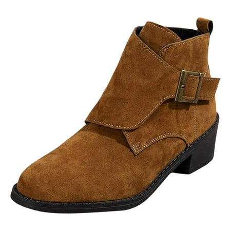 OJSFQUFP Ankle Boots for Women Women s Fashion Designer Ankle Boots Thick Low Heel Casual Boots Work Shoes Women Business Casual Fall Boots Brown 39