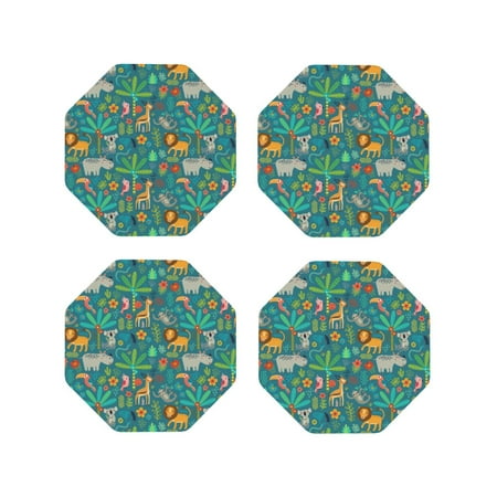 

Tideii Jungle Animals for Leather Coasters 4 Pieces Anti-fouling and Anti-scalding Decorative Coasters Suitable for Restaurants Kitchens Coffee Shops-Octagon
