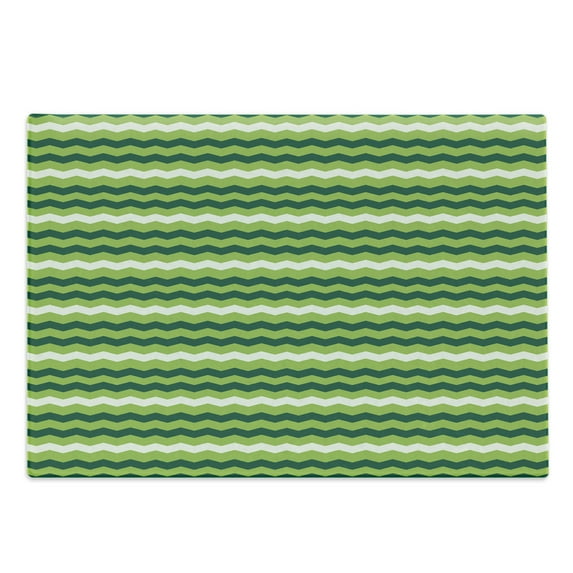 Green Cutting Board, Wavy Horizontal Lines in Vibrant Colors Traditional Irish Pattern, Decorative Tempered Glass Cutting and Serving Board, Large Size, Lime Green Dark Green, by Ambesonne