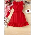 thumbnail image 3 of Suealasg Little Girls Summer Casual Dress Solid Color V Neck Wrap Ruffle Princess Dress with Belt Kids Girls Beach Party Clothes, 3 of 9