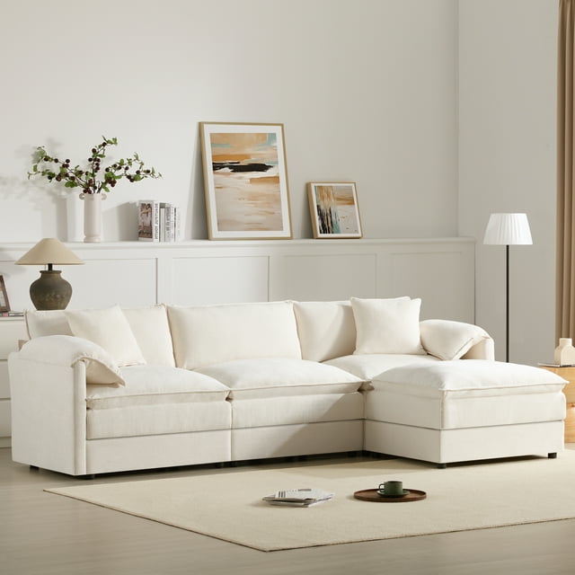 Noble House Chenille Modular Sectional Sofa with Deep and Wide Seat