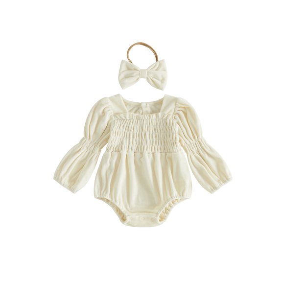 RUINIXCW Infant Girl Outfit Puff Long Sleeve Square Neck Bubble Romper and Headband
