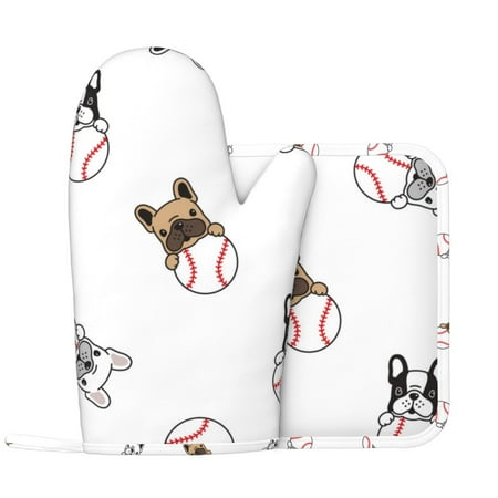 

Oven Mitts and Pot Holders Sets baseball dog Non-Slip Silicone Oven Gloves Potholders Cotton Lining Heat Resistant Gloves Hot Pads for Kitchen Cooking Baking