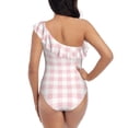 thumbnail image 6 of Yiaed Pink Checkboard Print Women One Piece Swimsuits Tummy Control One Shoulder Bathing Suits Pattern Ruffle Swimwear-X-Large, 6 of 8